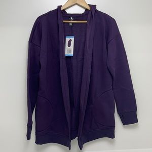 New Active Life open front hooded sweatshirt purple pockets